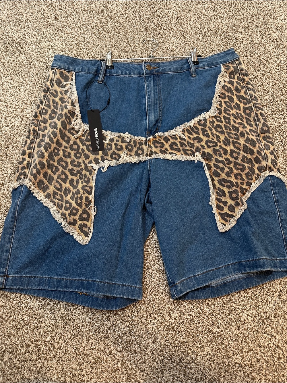 Denim Shorts with Leopard Patchwork